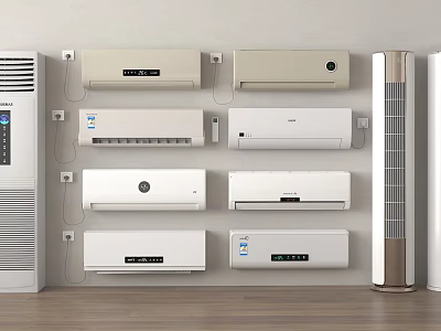 Various Wall Mounted And Floor Standing Air Conditioners And Fans In Modern Home Interior Design 3d model