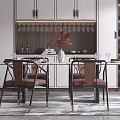 Modern Restaurant Interior Design With Dining Table Chairs Cabinets And Decorative Plants 3d model
