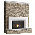 Modern Fireplace With Stone Wall Backdrop White Frame And Flames 3d model