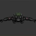 3D Game Movie Character In Black Gray Armor With Red Chest Symbol And Extended Arms