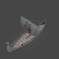 Ancient Viking Ship With Dragon Head Sail Red Pattern Shields And Oars