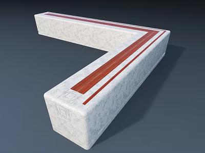 Outdoor L shaped Chair With White Textured Surface And Red Stripes 3d model