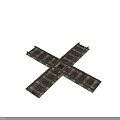 Detailed Railroad Tracks Crossing Structure With Metal Rails And Gravel Bedding