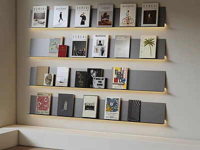 Modern Wall Mounted Multi Tiered Shelving Unit With Books Magazines And Decorative Items 3d model