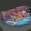 3D Pink Room Scenic Landscape With Ocean Elements Furniture And Decorations