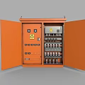Industrial Orange Electrical Control Cabinet Featuring Open Doors Switches And Indicators 3d model