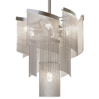 Modern Elegant Chandelier Design With Metal Frame And Layered Mesh Pendant Lighting 3d model