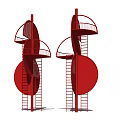 Red Spiral Road Facilities With Stairs And Elevated Observation Platforms 3d model