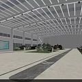 Spacious Exhibition Hall Interior With Glass Roof Display Models And Large Screen