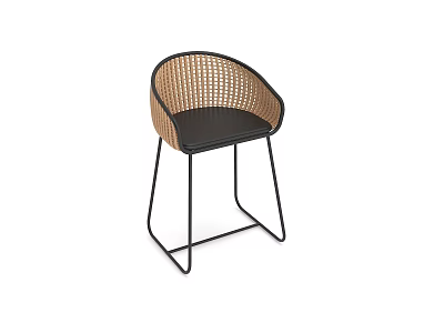 Modern Leisure Chair With Rattan Back And Black Metal Frame Seat 3d model