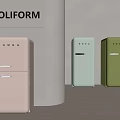 Poliform Stylish SMEG Retro Refrigerators In Beige Light Green Green Colors