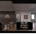 Elegant Living Dining Room Interior With Decorative Ceiling Dark Wooden Furniture Leather Sofa Herringbone Floor