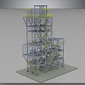 Industrial Metal Structure Tower With Multiple Platforms Yellow Guardrails And Stairs
