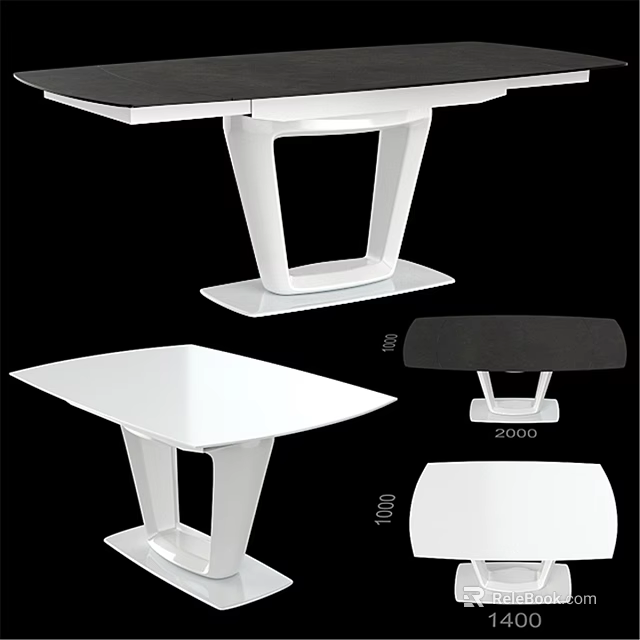 Modern Dining Table Design With White Geometric Base And Black Tabletop 3d model 