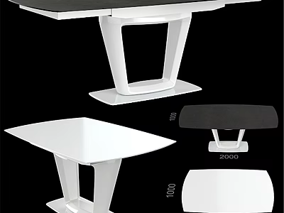 Modern Dining Table Design With White Geometric Base And Black Tabletop 3d model