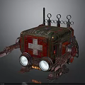 Vintage Medical Mechanical Vehicle With Red Cross Headlights Antenna And Rings