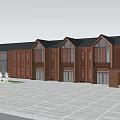 Modern Red Brick Building With Gabled Windows Multiple Units And Front Parking Area 3d model