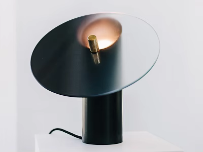 Modern Black Table Lamp With Round Shade And Gold Accent Warm Light 3d model