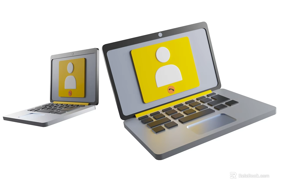 Two Modern Laptops Displaying User Profile Icons With Yellow Symbols On Screens 3d model 