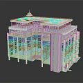 Cartoon Scene Modern High Rise Building With Glass Windows White Exterior Dome And Reflective Ground