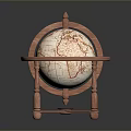 Rotating Globe With Wooden Stand And Detailed Map Surface On Dark Background