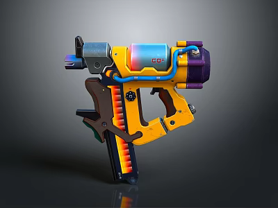 Colorful Futuristic Weapon With Yellow Blue Purple Mechanical Parts Grip And Barrel 3d model