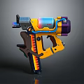 Colorful Futuristic Weapon With Yellow Blue Purple Mechanical Parts Grip And Barrel