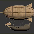 Vintage Brown Airship Model With Wooden Frame Ropes And Hanging Gondola