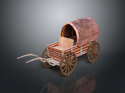 Vintage Old Wooden Wagon With Covered Canvas Top And Spoked Wheels Design 3d model