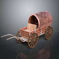 Vintage Old Wooden Wagon With Covered Canvas Top And Spoked Wheels Design