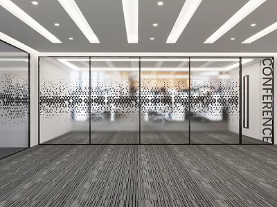 Modern Conference Room Interior With Glass Partitions Carpet And Ceiling Lighting 3d model