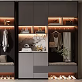 Modern Elegant Shoe Cabinet With Hanging Area Mirror Storage Compartments And Lighting Design