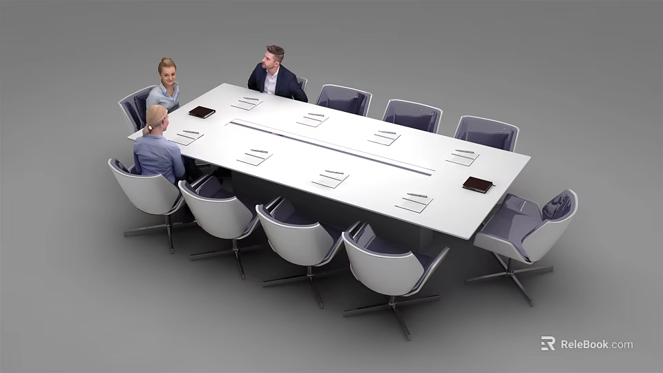Long Rectangular Conference Table With Ergonomic Chairs And Documents In Business Meeting Setting 3d model 