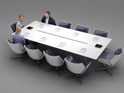 Long Rectangular Conference Table With Ergonomic Chairs And Documents In Business Meeting Setting 3d model