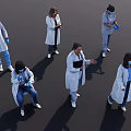 Group of Medical Professionals Wearing Lab Coats Face Masks And Holding Clipboards