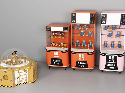 Multiple Orange And Pink Entertainment Appliances With Transparent Covers And Stuffed Toys 3d model