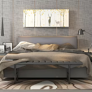 Nordic Background Double Bed Double Bed Table Lamp Nightstand 3d model