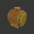 Yellow Industrial Electric Motor With Metallic Casing Cooling Fins And Mounting Bolts