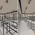 Modern Specialty Store Interior With Shelves Display Cases And Spotlights On White Tiled Floor