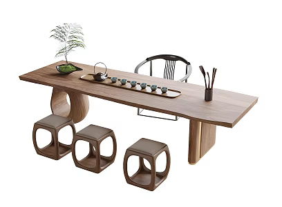 Modern Tea Table and Chair Tea Set Stool 3d model