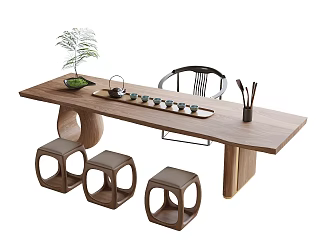 Modern Tea Table and Chair Tea Set Stool 3d model