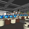 Modern Internet Cafe Interior With Multiple Computers Comfortable Seating And Bright Workstations 3d model