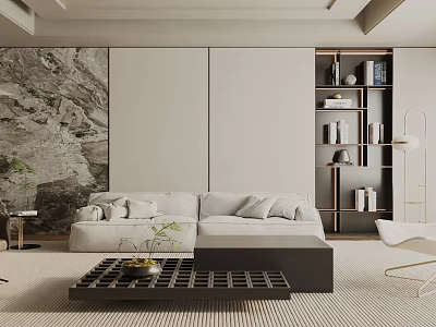 Modern Living Room Interior With Light-colored Sofa Black Coffee Table And Decorative Painting 3d model