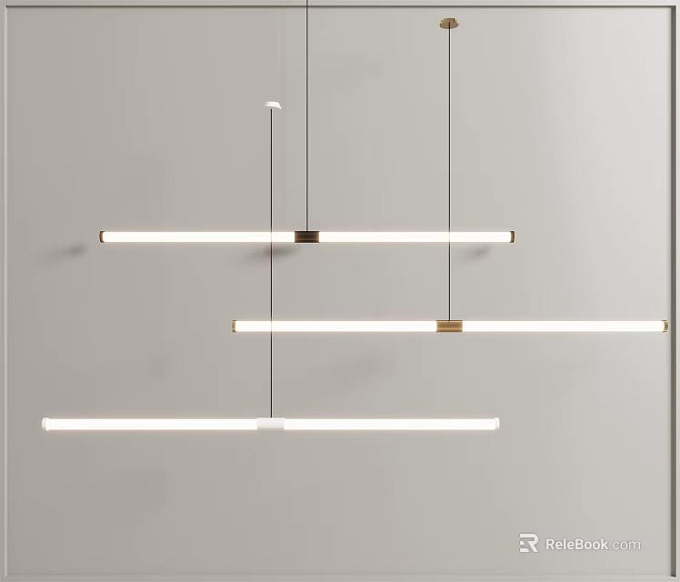 Sleek Modern Linear Pendant Lights With Three Hanging Bars And Metal Connectors 3d model 