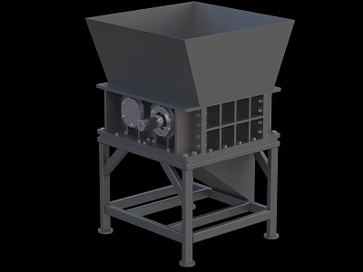 Industrial Heavy Duty Shredder With Metal Frame And Feed Hopper Gear Mechanism 3d model