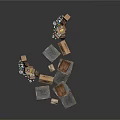 Industrial Storage Setup With Stacked Cardboard Boxes And Metal Plates