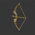 Traditional Wooden Bow With Carved Details And Arrow On Gray Background