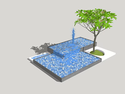 Garden Ornament Stepped Fountain With Blue Pool Green Tree And Grass Patch 3d model