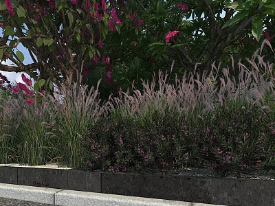 Municipal Road Landscaping Design With Green Belt And Flowering Shrubs 3d model