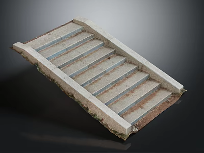 Concrete Steps Model With Inclined Slab Surface And Mossy Base Details 3d model